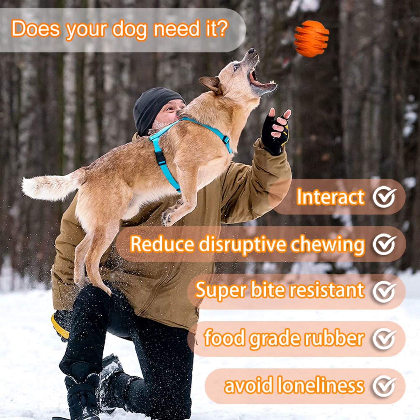 ROYAL PETS USA Indestructible, Durable & Tough Orange Dog Chew Toy for Aggressive Chewers. Slow Treat Dispensing Interactive Toys for S, M & L Breed -100% NATURAL RUBBER -10000 BITES TESTED - UNIQUE DESIGN FOR ORAL CARE