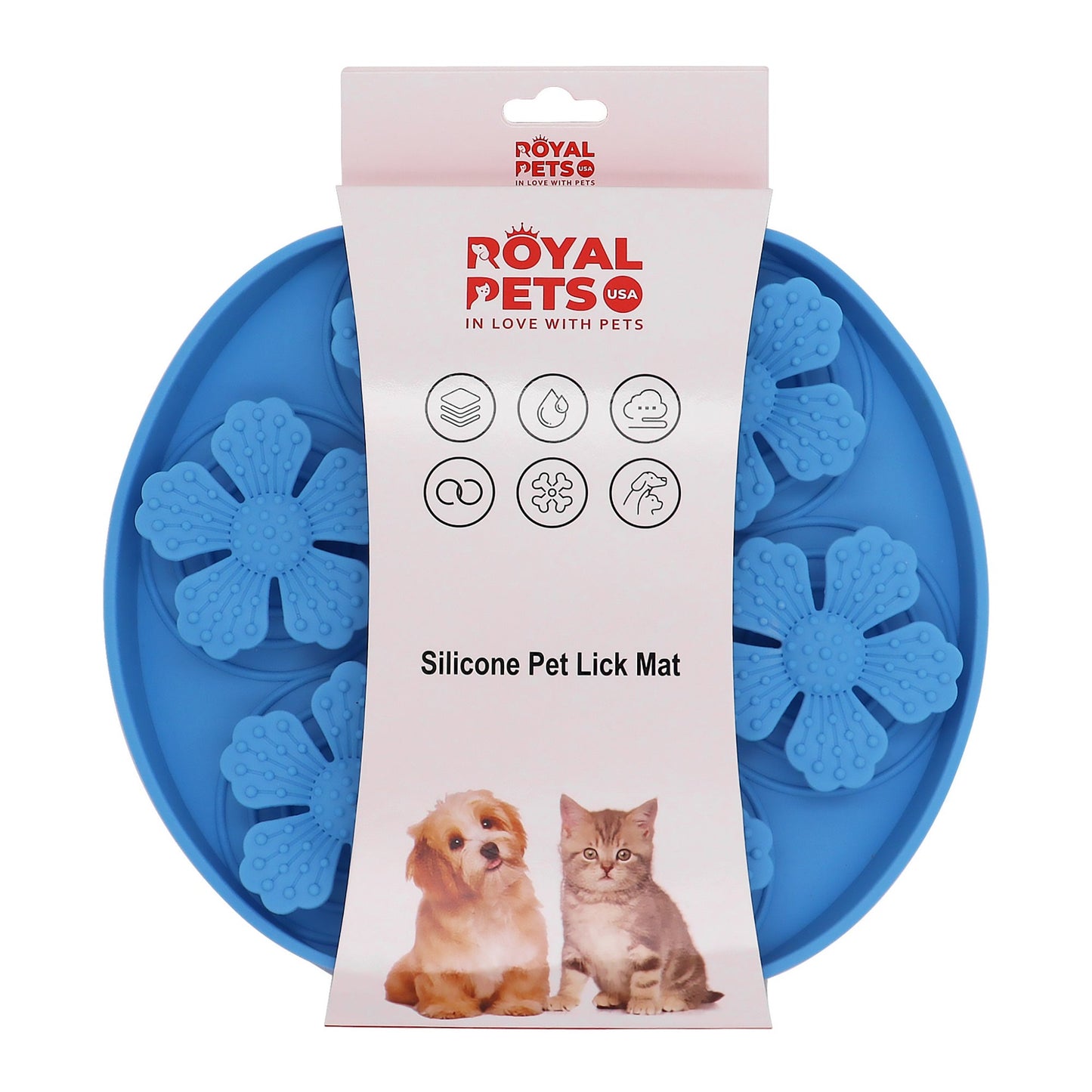 Royal Pets Silicone Pet Slow Feeding Lick Mat Round Blue- Food Grade Safety
