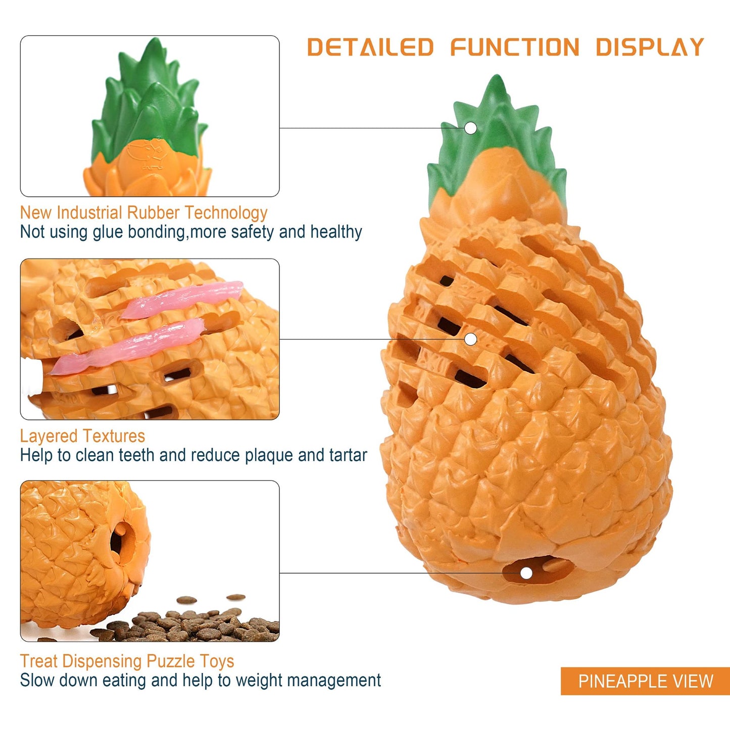 Royal Pets USA Indestructible, Durable & Tough Pineapple Dog Chew Toy for Aggressive Chewers, Slow Treat Dispensing Interactive Toys for S,M & L Breed - 100% NATURAL RUBBER -10000 BITES TESTED - UNIQUE DESIGN FOR ORAL CARE