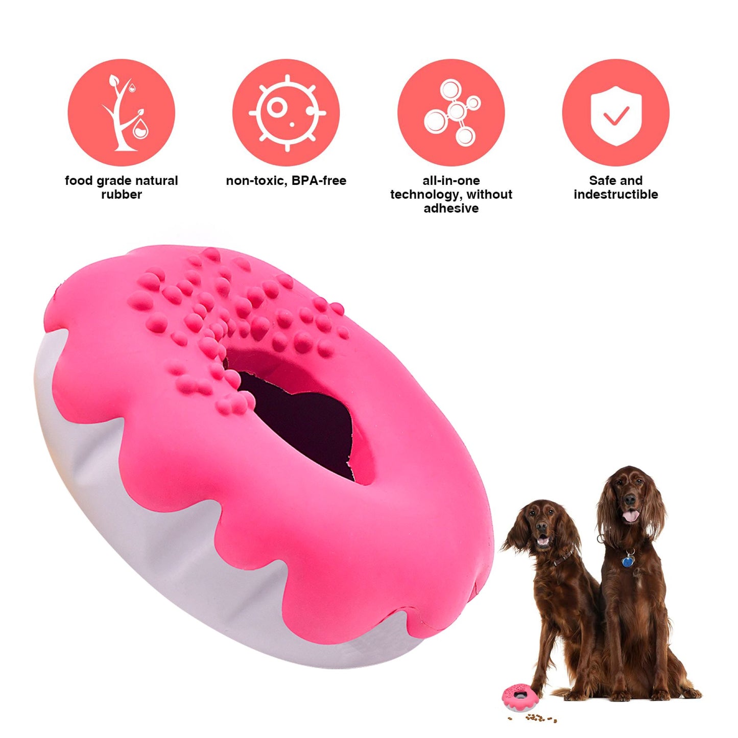 Royal Pets USA Indestructible, Durable & Tough Donut Dog Chew Toy for Aggressive Chewers. Slow Treat Dispensing Interactive Toys for S, M & L Breed-100% NATURAL RUBBER -10000 BITES TESTED - UNIQUE DESIGN FOR ORAL CARE