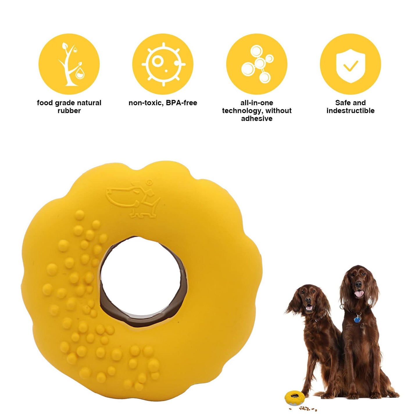 Royal Pets USA Indestructible, Durable & Tough Donut Dog Chew Toy for Aggressive Chewers. Slow Treat Dispensing Interactive Toys for S, M & L Breed-100% NATURAL RUBBER -10000 BITES TESTED - UNIQUE DESIGN FOR ORAL CARE