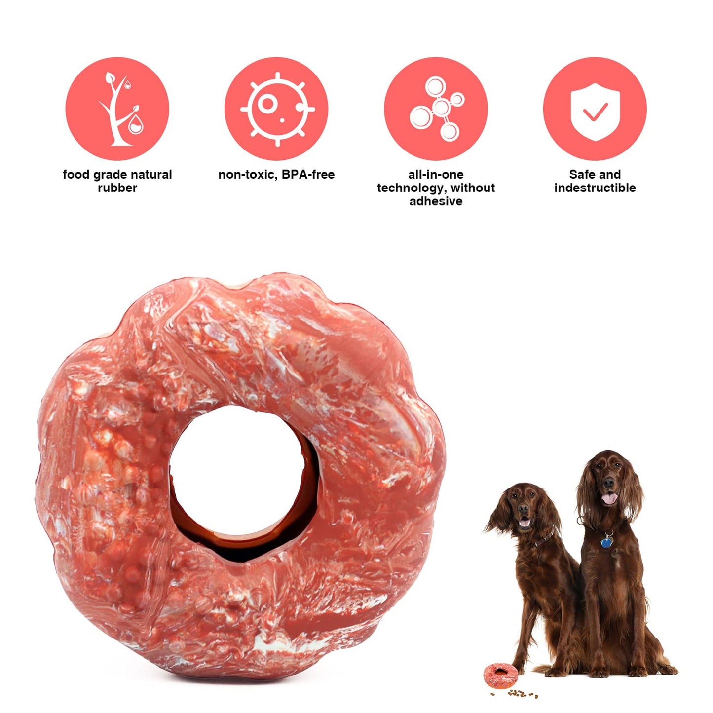 Royal Pets USA Indestructible, Durable & Tough Donut Dog Chew Toy for Aggressive Chewers. Slow Treat Dispensing Interactive Toys for S, M & L Breed-100% NATURAL RUBBER -10000 BITES TESTED - UNIQUE DESIGN FOR ORAL CARE