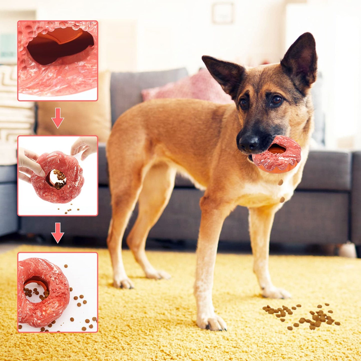 Royal Pets USA Indestructible, Durable & Tough Donut Dog Chew Toy for Aggressive Chewers. Slow Treat Dispensing Interactive Toys for S, M & L Breed-100% NATURAL RUBBER -10000 BITES TESTED - UNIQUE DESIGN FOR ORAL CARE