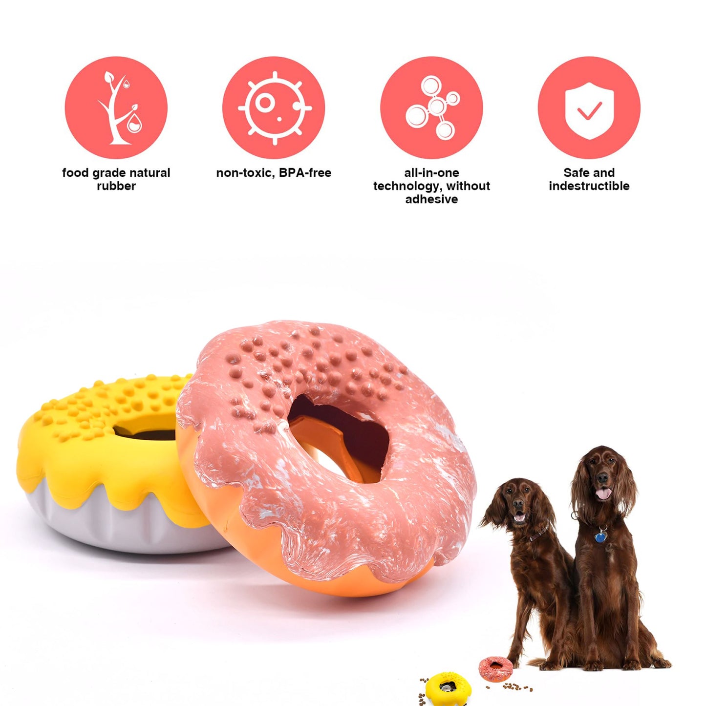 Royal Pets USA Indestructible, Durable & Tough Donut Dog Chew Toy for Aggressive Chewers. Slow Treat Dispensing Interactive Toys for S, M & L Breed-100% NATURAL RUBBER -10000 BITES TESTED - UNIQUE DESIGN FOR ORAL CARE