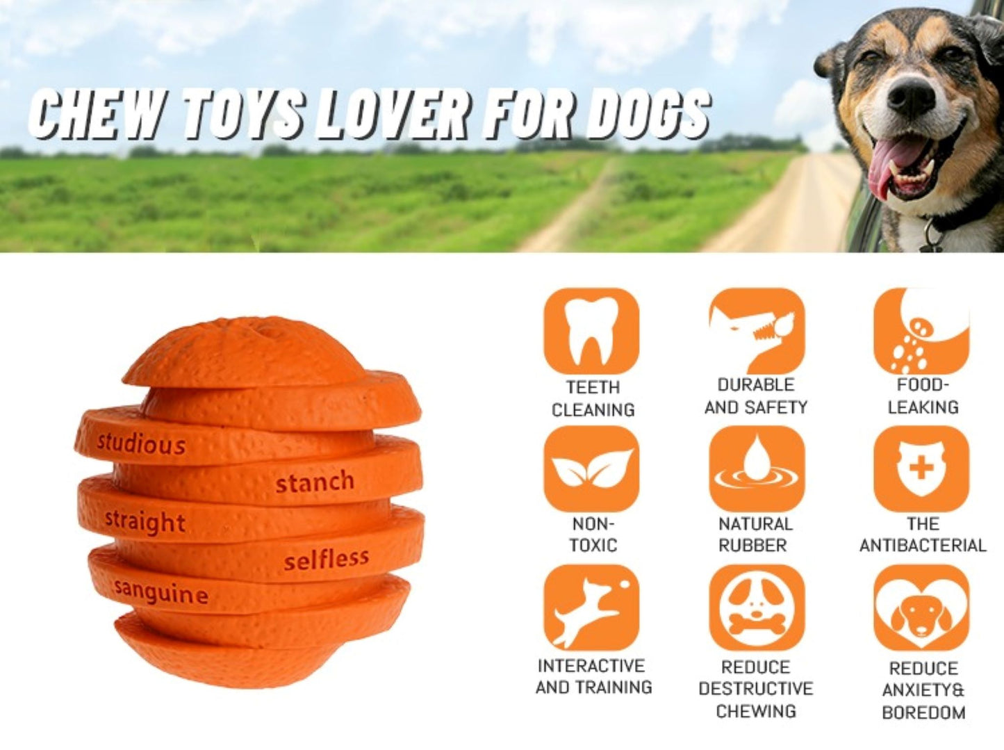 ROYAL PETS USA Indestructible, Durable & Tough Orange Dog Chew Toy for Aggressive Chewers. Slow Treat Dispensing Interactive Toys for S, M & L Breed -100% NATURAL RUBBER -10000 BITES TESTED - UNIQUE DESIGN FOR ORAL CARE