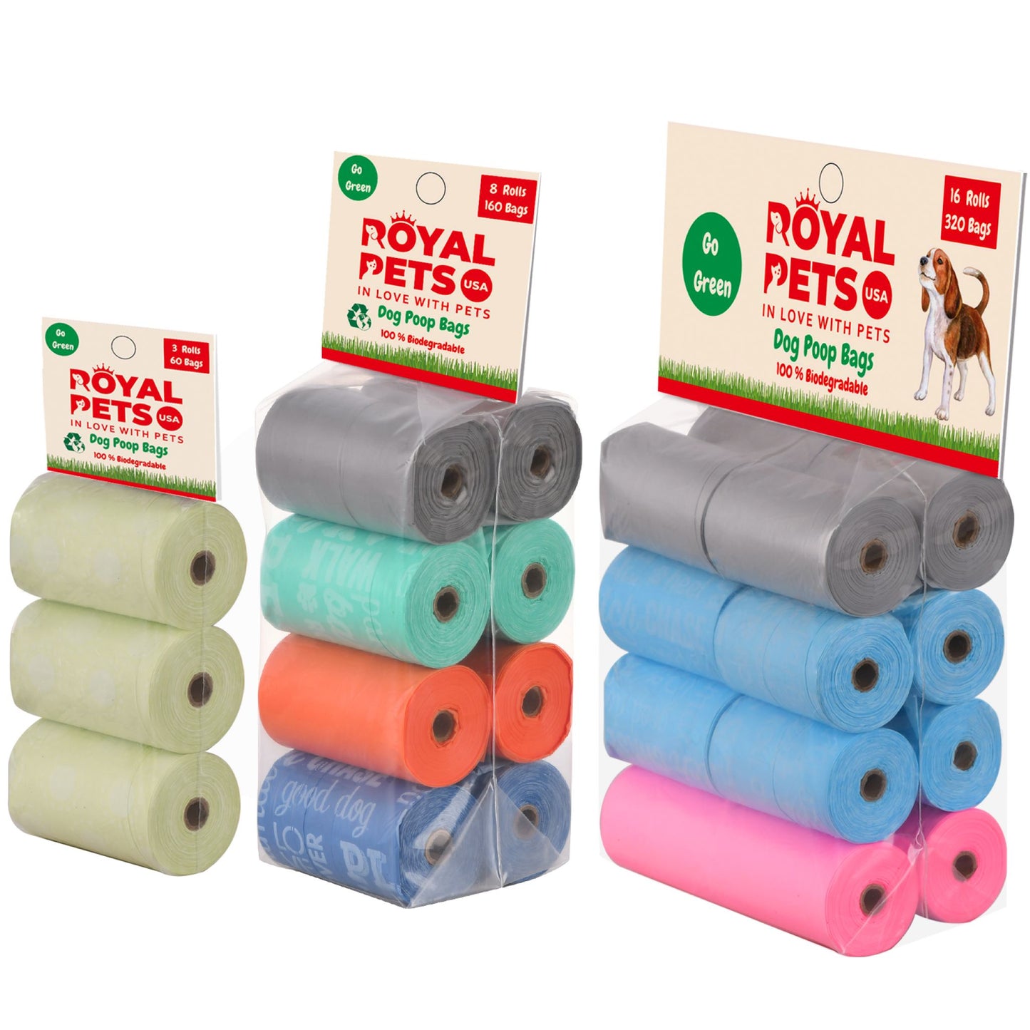 ROYAL PETS USA Poo Bags Eco-Friendly and Reliable. Made from 100% Biodegradable - SAVE EARTH, which Decompose Naturally, Minimizing Pollution. Heavy Duty & Tear Resistant - No more Landfills - ASTM D6400 & EN 13432 CERTIFIED