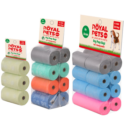 ROYAL PETS USA Poo Bags Eco-Friendly and Reliable. Made from 100% Biodegradable - SAVE EARTH, which Decompose Naturally, Minimizing Pollution. Heavy Duty & Tear Resistant - No more Landfills - ASTM D6400 & EN 13432 CERTIFIED